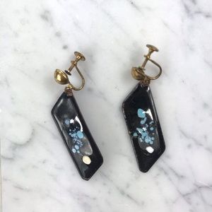 Vtg 50s atomic enamel screw on dangle earrings